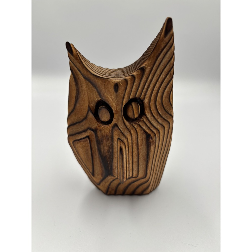 Oscar Johnston vintage wooden Carved Owl Figurine Mid Century California Art